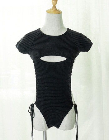 春大露背毛衣一字开胸连体精梳针织衫开背毛衣女 橙色 #22