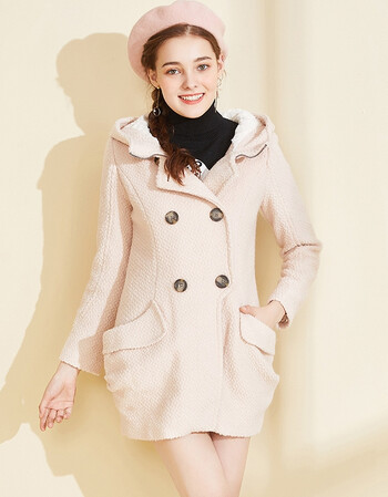 阿依莲2017秋季新款休闲女装廓型茧型宽松毛呢外套中长款呢大衣 浅杏