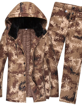冬季迷彩袄男加厚加肥劳保棉袄棉裤带帽套装男迷彩军大衣棉服裤子