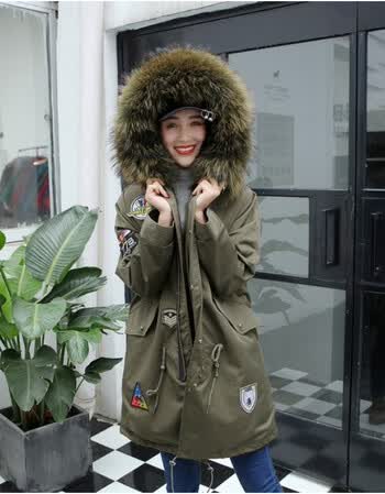 来自星星的你周冬雨同款狐狸毛貂皮草内胆派克服大衣冬外套女 草绿