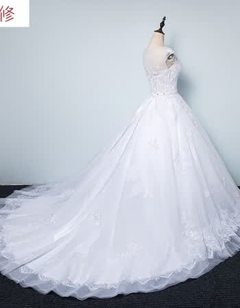 a.j.bb*2017婚纱 双肩蕾丝手工定制拖尾新娘结婚婚纱 白色 xs
