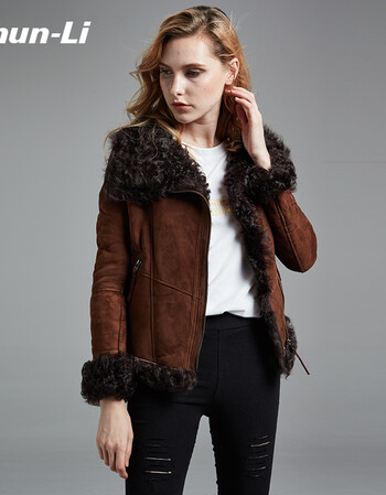 granmax真皮皮毛一体外套女装短款海宁皮草 棕色 m【图片 价格 品牌