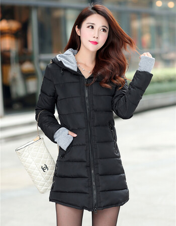 中青年少妇女装30-35到40岁50羽绒棉衣服女冬装带手套的棉袄外套 黑