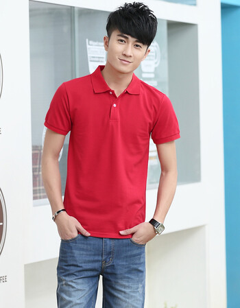 夏季成熟带领短袖t恤桖男土好看有领半截袖夏天翻领衣服帅气男衫 红色