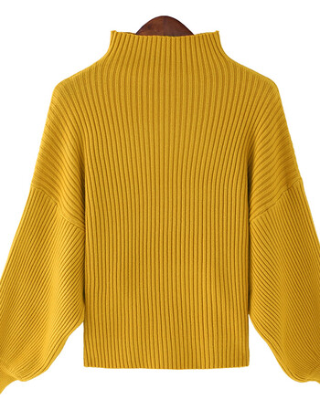 加厚款泡泡袖短款灯笼袖高领焦糖色女套头宽松打底针织衫冬潮 黄色 xl