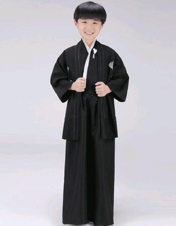 漫呦呦儿童传统和服男日本武士服拍照写真古装演出服儿童舞台装 黑色