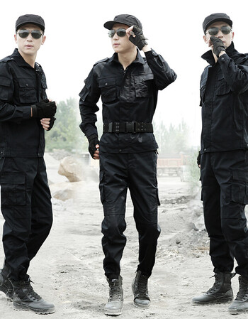 黑色长袖作训服迷彩军装套装男女特种兵作战服耐磨保安训练服 180