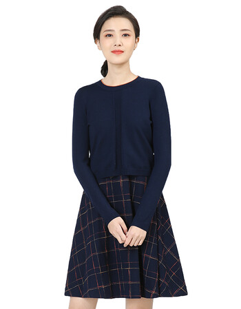 landi蓝地春秋厚款两件套(毛衫可单穿)a摆羊毛连衣裙lrql481 006 藏