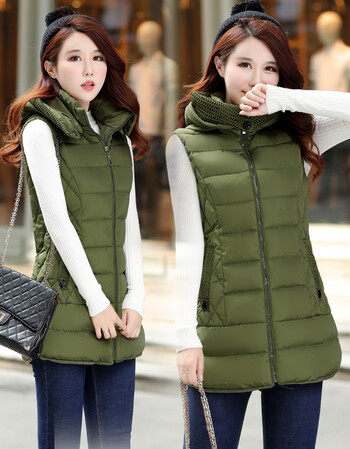 棉马甲女中长款修身加肥加大码背心秋冬胖mm显瘦坎肩 1806款 军绿色