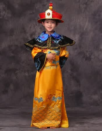 六一儿童古装演出服清朝皇帝服装太子服饰小太子龙袍汉服古装 黄色