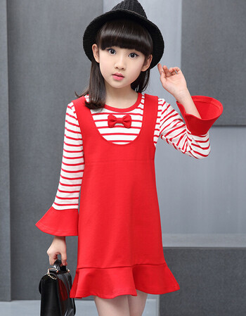 5长袖6连衣裙7小女孩8中大儿童9岁10淑女风假两件裙子安踏同款 红色