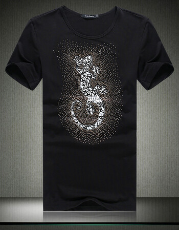 丹杰仕 2015夏装新款男士印花圆领短袖t恤男 潮流个性壁虎印花休闲