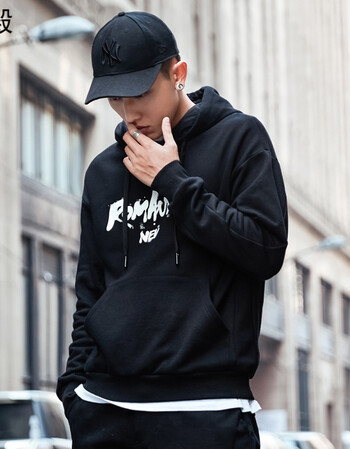 黑色卫衣男连帽男生韩版套头帽衫潮流学生带帽潮牌外套 黑色 180/xl