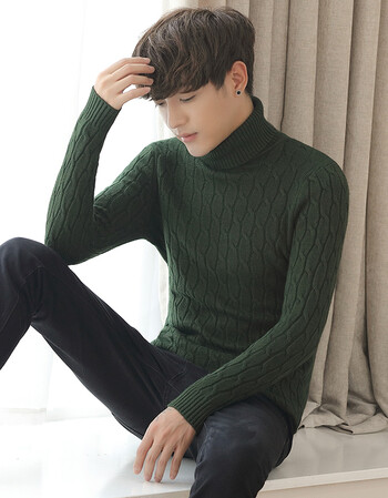 男毛衣秋冬新款男士高领针织衫男装麻花手工线衣冬季塔头翻领上衣sn