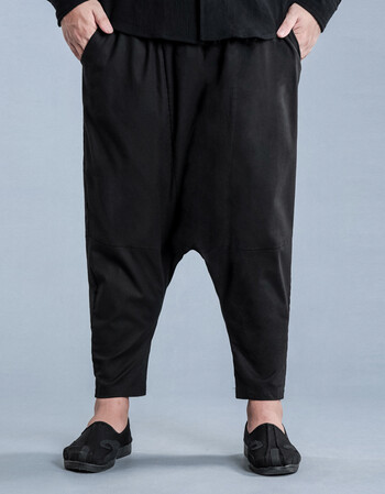 大码男装中国风棉麻弹力休闲落裆裤 男士加肥加大潮胖子裤子4329 黑色