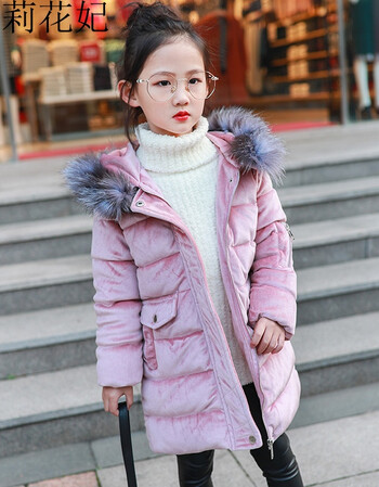 莉花妃女童棉衣2017新款冬装女大童加厚棉袄中长款外