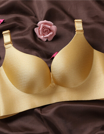 拉丝无痕无钢圈文胸透气小胸厚聚拢 薄款调整型胸罩性感女士内衣 金色