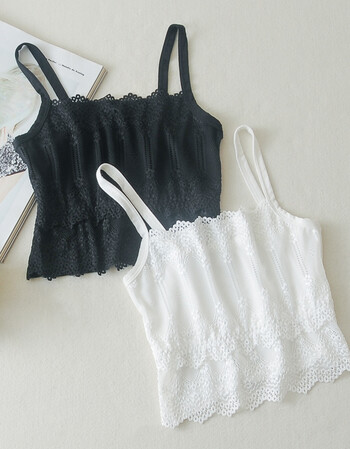 夏季白色蕾丝裹胸抹胸短款吊带背心女打底防性感美背内衣上衣 工字背