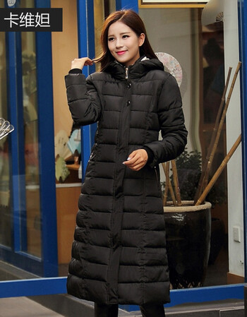 中老年棉服女加肥加大码欧美风范棉衣防寒服长款过膝大棉袄服 黑色