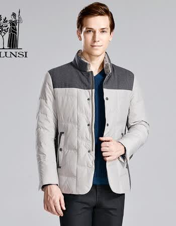 男装 羽绒服 佛伦斯(folunsi) 佛伦斯高端品牌 冬季拼接灰色羊毛白