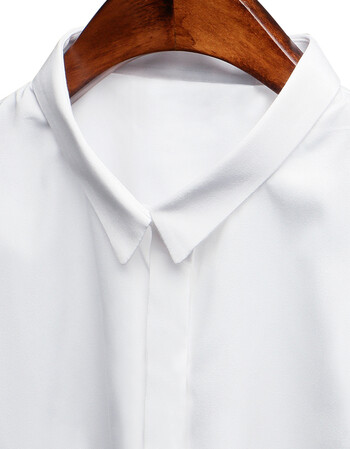 女秋季职业半袖上衣工作服韩范商务修身中袖衬衣女学生正装 白色 圆领