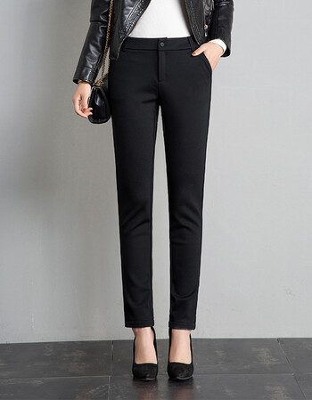 秋冬新款中高腰加绒加厚直筒裤显瘦黑色长裤职业西裤女裤子 黑色 27