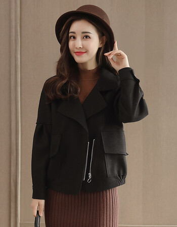 卡绘矮个子小外套女2018秋冬季新款女装韩版翻领纯色拉链短款夹克外套