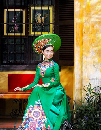 阿坡饵 手绘东南亚风格服装民族风长裙影楼个性拍照服装演出服 绿色 s