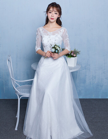 新款婚纱结婚礼服新娘一字肩长袖齐地大码简约修身显瘦韩式女 白色 s