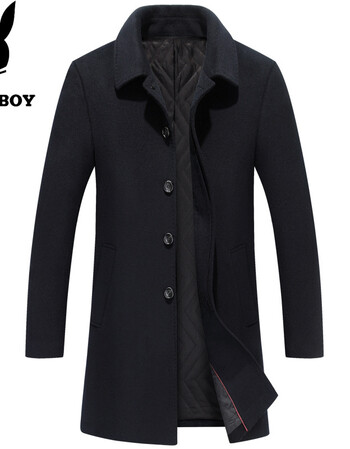 花花公子羊毛呢大衣中长款中年男士呢子外套秋冬男装羊绒毛呢风衣