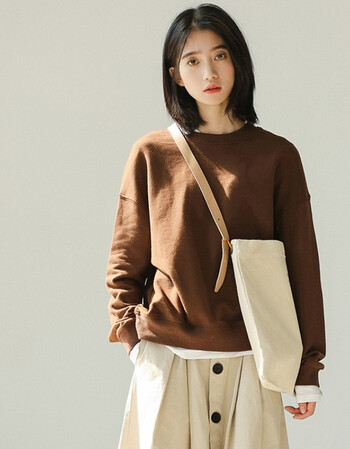 zah2018春季新款bf风宽松修身搭假两件长袖套头休闲卫衣女 卡其色