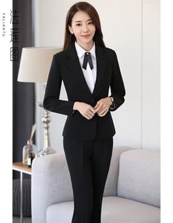 法莲图 时尚潮牌2017职业装女装套装长袖西装长裤大学生面试修身商务
