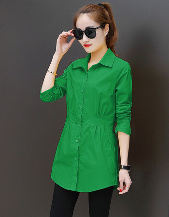 衬衫女中长款2018新款韩版潮春款时尚宽松显瘦长袖衬衣休闲打底衫