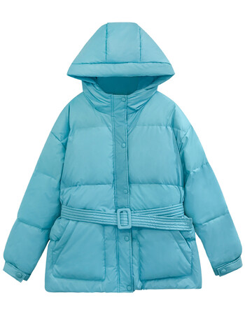 s青色韩版中长款2017冬新款宽松90%白鸭绒收腰加厚羽绒服女 青色 s