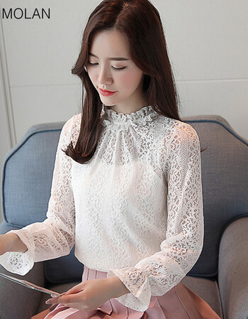 蕾丝t恤女2018新款韩版春季时尚小衫百搭长袖上衣服潮 打底衫女 白色