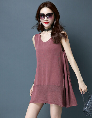 连衣裙2017夏季新款女装中长款宽松韩版背心裙薄款纯色开叉吊带裙 皮