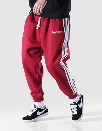 【下单199】2018春装新款男休闲裤运动裤潮 酒红色 l