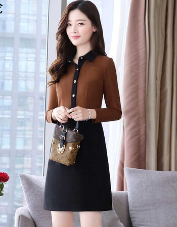 女装新款 女人秋天穿的衣服秋装长袖秋裙早秋打底35岁到45连衣裙 焦糖