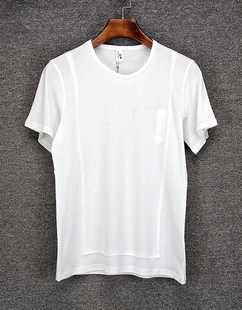 夏季新品男士短袖t恤纯色木棉麻圆领拼接打底衫体恤潮tx 白色 18-4-4