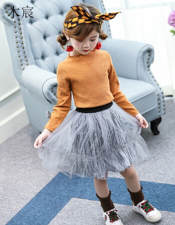 女童2018春季新款小女孩半身裙女童韩版纯色松紧腰压皱百褶纱裙舞蹈裙