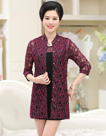 40-50岁中老年少妇女装春装大码婚礼妈妈装秋装连衣裙两件套夏装 酒