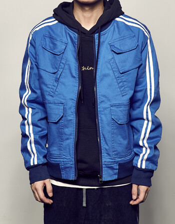 男道秋装新款美式休闲工装夹克男青少年外套潮日系修身棒球服 蓝色 l