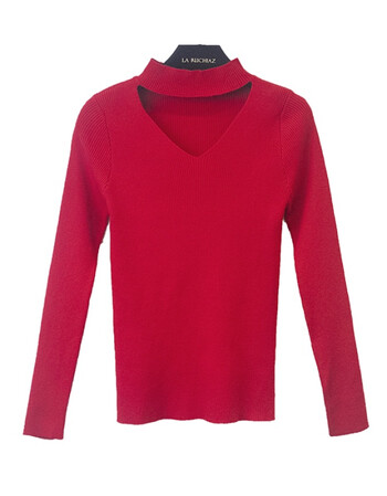 新款舒服透气保暖纯色v领针织打底外穿毛衣女秋冬黑红 红色 s