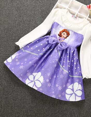 苏菲亚公主裙女童长袖连衣裙儿童索菲亚冰雪奇缘爱莎裙子春秋新款 紫