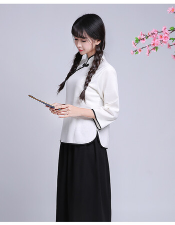 民国学生装女五四青年装女民国女装毕业照服装班服 纯棉长款白色(上衣