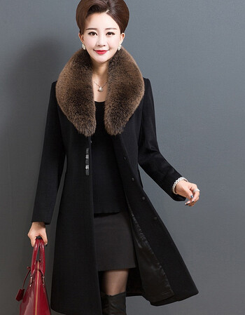 艾方鸟 狐狸毛领羊绒外套女中长款高端气质秋冬新款韩毛呢子大衣潮