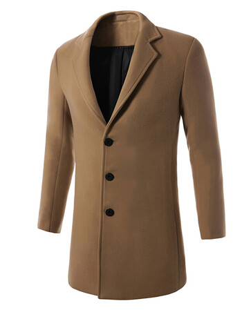 外套男2018新款春秋中长款风衣男士韩版修身毛呢大衣 深棕色 l