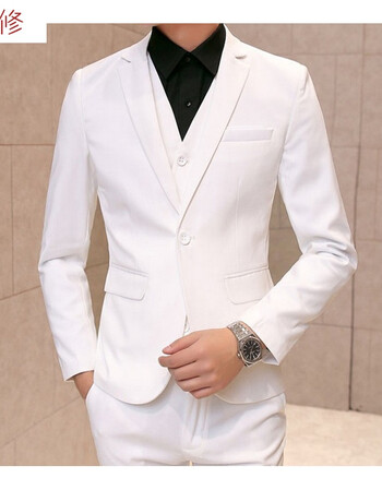 a.j.bb*秋装男士纯色大码西装外套男韩西服三件套装 白色 m