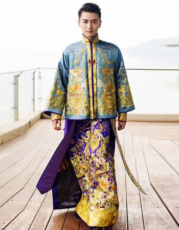 陈晓同款秀禾服男装龙凤褂长袍结婚敬酒服唐装复古装新郎中式礼服