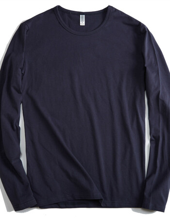 男式t恤新款简约百搭纯色休闲衣服青年韩版纯棉长袖打底衫男 深蓝色